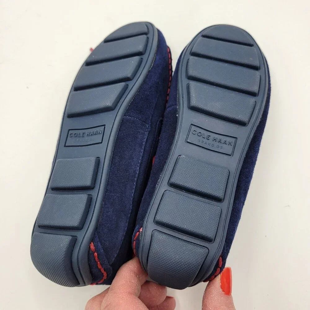 Cole Haan Slip On Boat Suede Shoe Grand Os Boys Size 13 Navy And Red